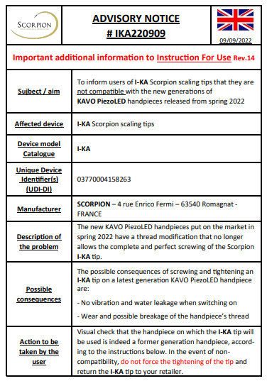 Scorpion Advisory Notice 1/2