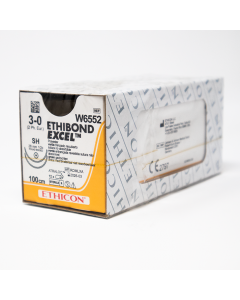 3/0 Ethicon Ethibond Sutures, non absorb, braided, green, 26mm taper pt 1/2, 100cm, pk12